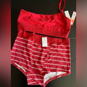Colsie Red &White Stripped 2 Piece Swimsuit set Size M. New With Tags